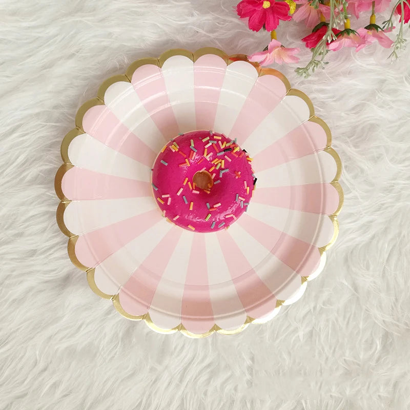 Pink Foil Gold Disposable Paper Plate Birthday Cups Straw For Kids Birthday Baby Shower Baptism Party Wedding Decor Tableware