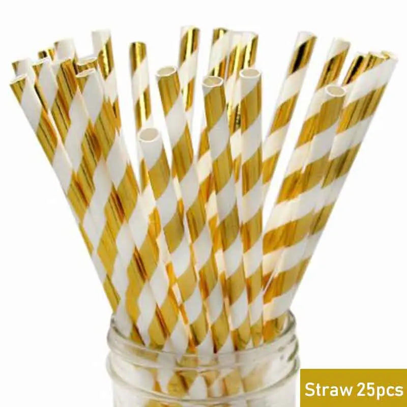 Pink Foil Gold Disposable Paper Plate Birthday Cups Straw For Kids Birthday Baby Shower Baptism Party Wedding Decor Tableware