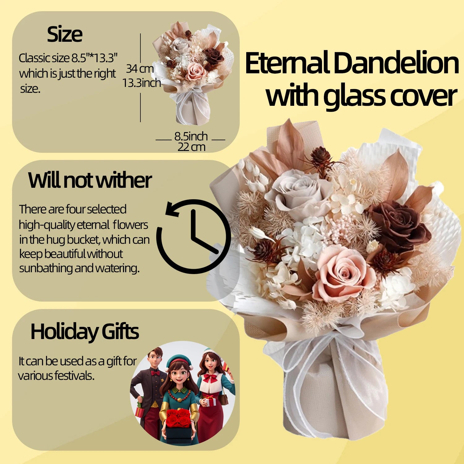 Long Lasting Preserved Flower Bouquet Gift for Valentine's Day - Zero Maintenance Artificial Flowers, Fresh 3 Years in Home Deco