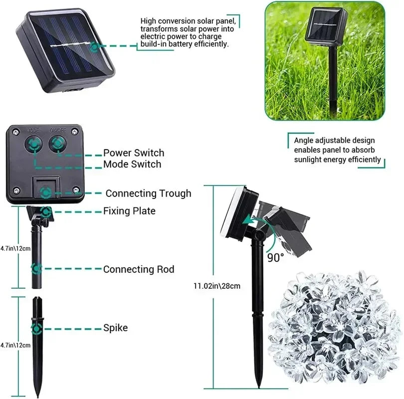 Solar Cherry Garden Flower LightsBattery-operated Garland Solar Outdoor Waterproof Lawn Pathway Christmas Decoration 2025