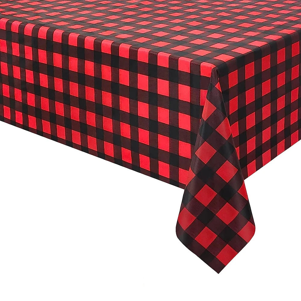 Red Black Checkered Disposable Tablecloth Wedding Birthday Party Indoor Outdoor Picnic Table Cover Plastic Waterproof Tablecloth