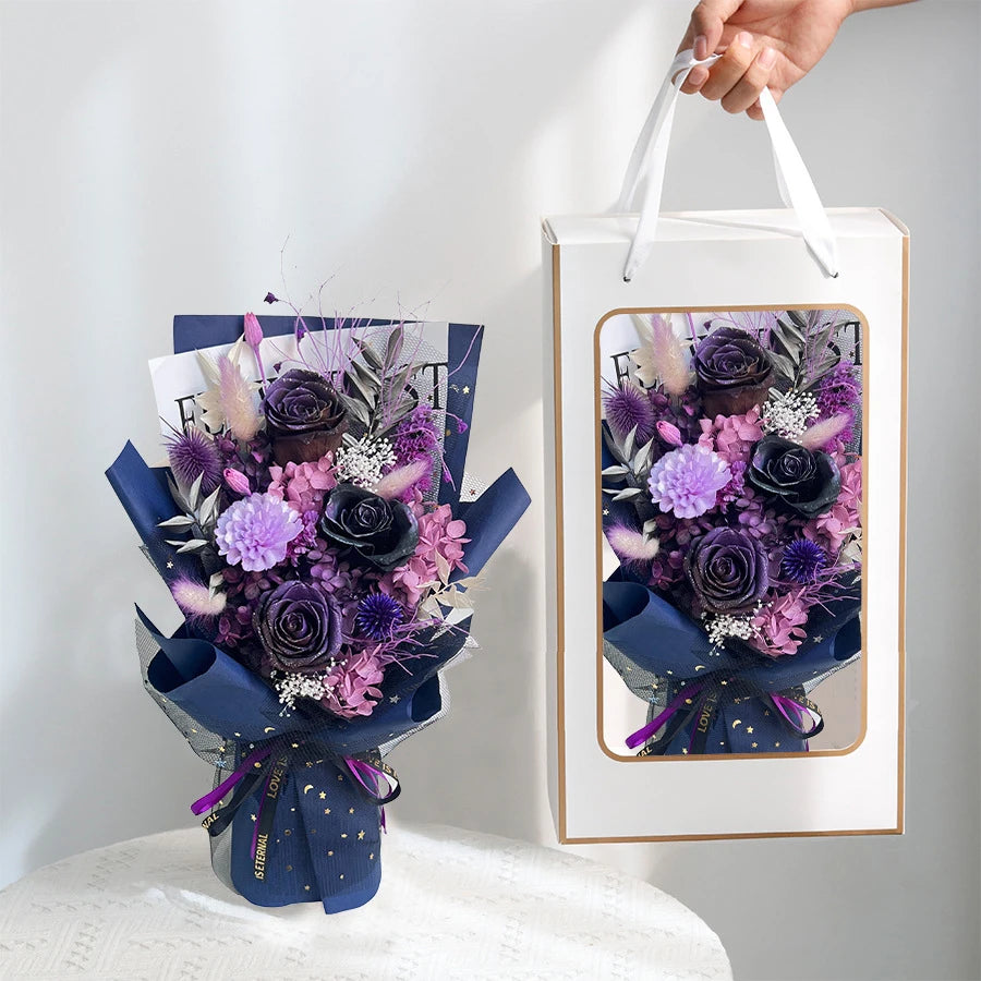 Long Lasting Preserved Flower Bouquet Gift for Valentine's Day - Zero Maintenance Artificial Flowers, Fresh 3 Years in Home Deco