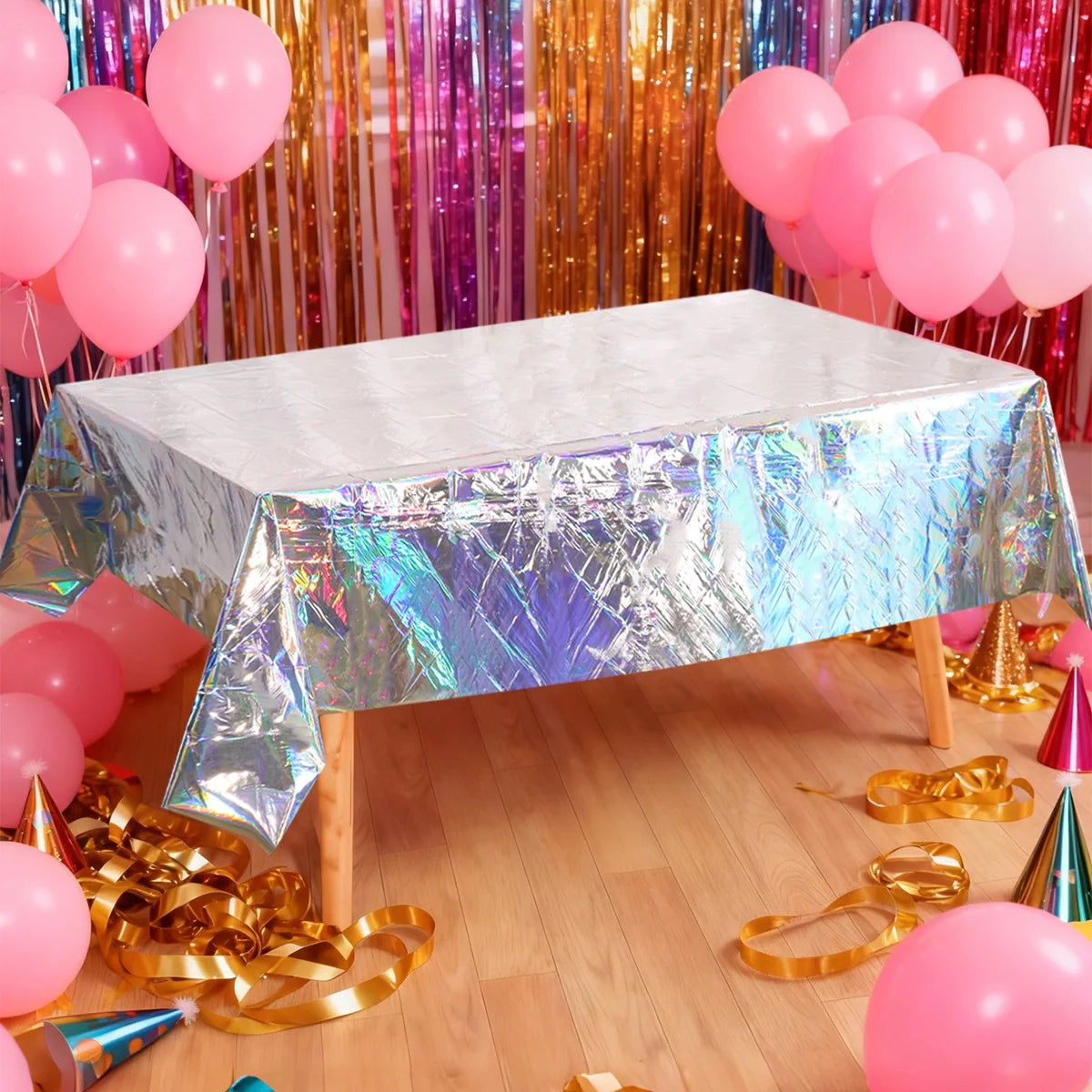 Laser Rainbow Theme Party Disposable Plastic Tablecloth Rectangular Mantel Table Cover for Birthday Wedding Home Decor Supplies