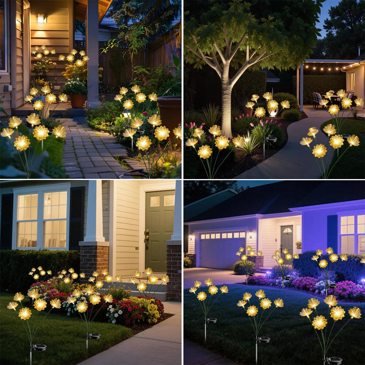 Solar Flower Garden Light Outdoor Lights For Yard Landscape Lighting Pathway Outside Powered Led Fiber Optic Driveway Waterproof
