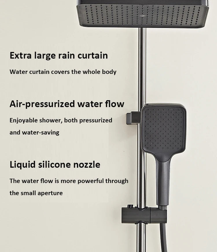 Grey shower Set Four-Function Smart Digital Display Shower System Rainfall Pressurized Wall-mounted Piano Key Shower Faucet Set