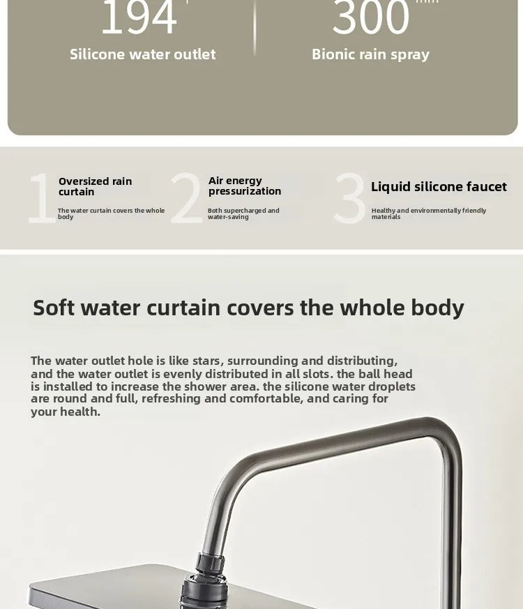 Grey shower Set Four-Function Smart Digital Display Shower System Rainfall Pressurized Wall-mounted Piano Key Shower Faucet Set