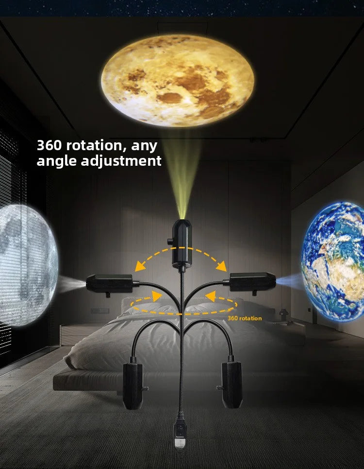 Rotating Rechargeable Moon Star Projector Lamp, Blue Planet LED Night Light, Romantic Bedroom Decor Gift for Kids and Lovers
