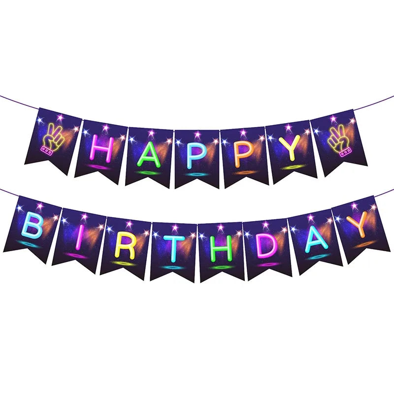 Neon Party Tableware Tablecloths Cups Plates Banner Napkins straws Balloons Neon Glow Birthday Party Decoration Supplies