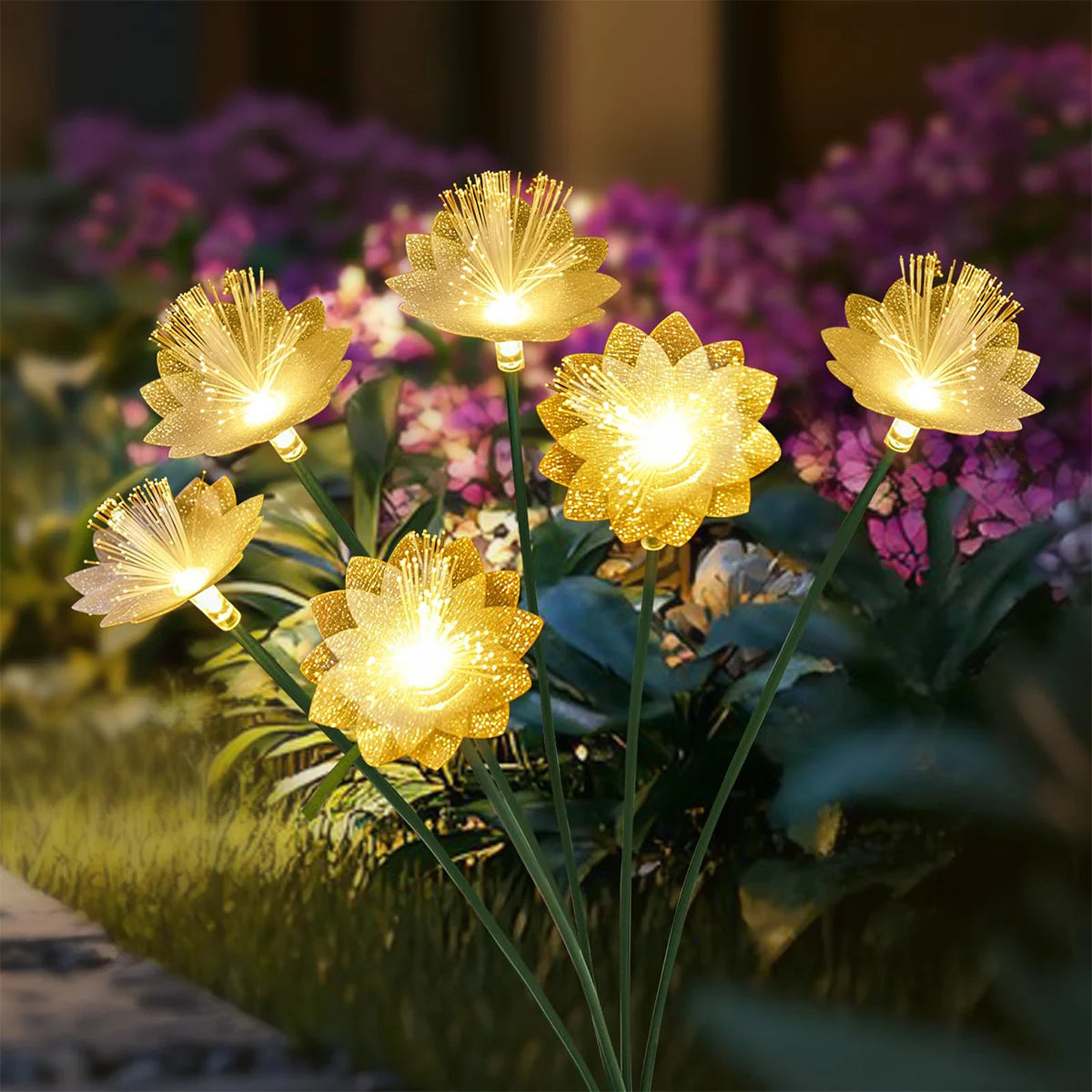 Solar Flower Garden Light Outdoor Lights For Yard Landscape Lighting Pathway Outside Powered Led Fiber Optic Driveway Waterproof