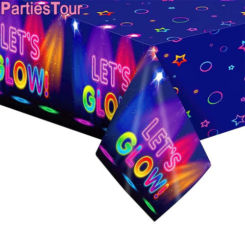 Neon Party Tableware Tablecloths Cups Plates Banner Napkins straws Balloons Neon Glow Birthday Party Decoration Supplies
