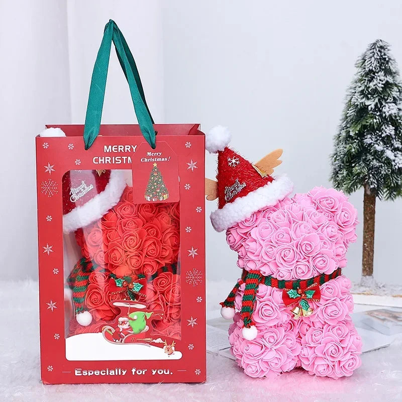 Romantic Rose Bear Plush Toy 30cm Artificial Flower Bouquet Gift for Her Valentines Day Anniversary Keepsake Home Decoration