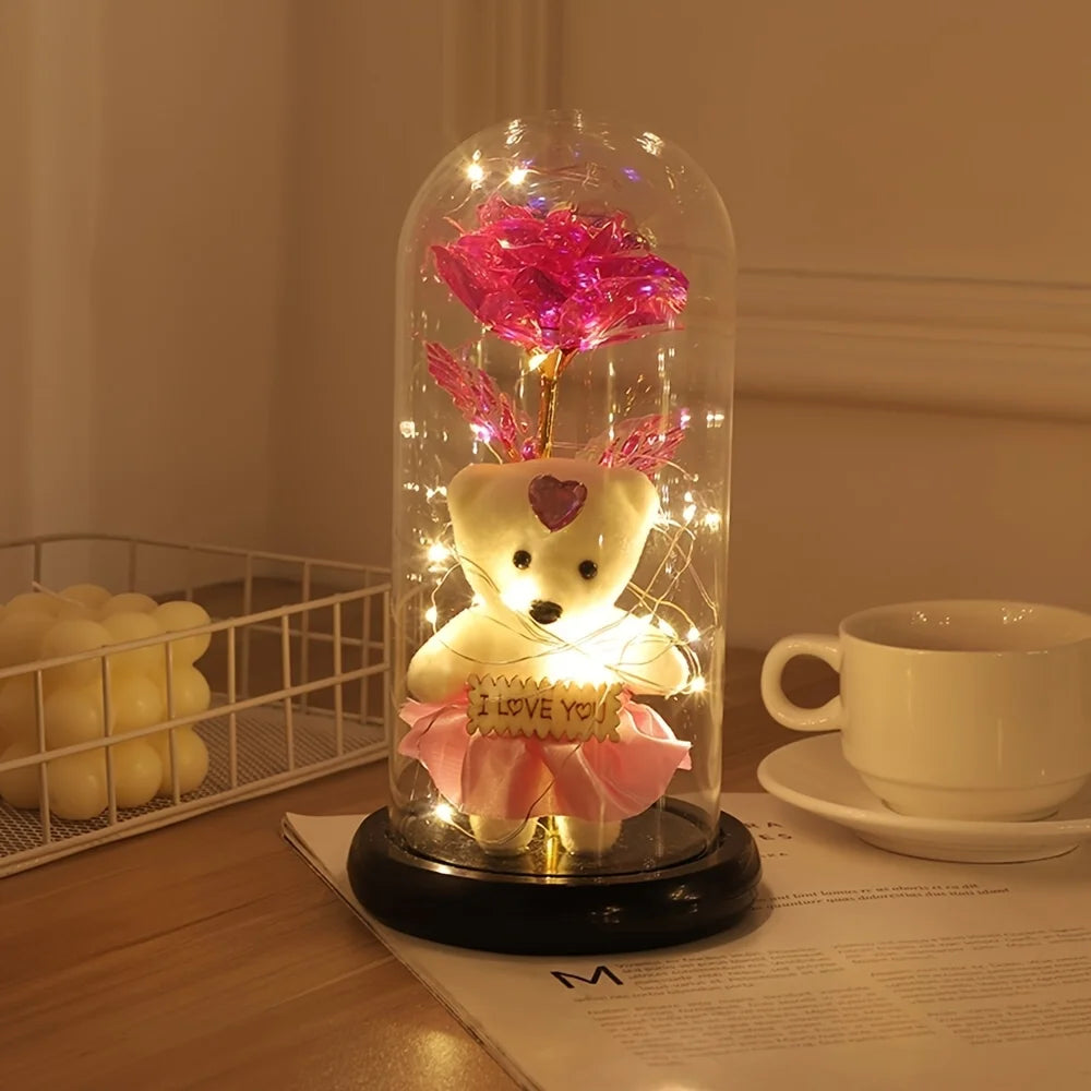 Mothers Day Rose Gifts for Mom, Galaxy Glass Rose Forever Eternal Crystal Flower Light Up Rose in Glass Dome with Butterfly Moth
