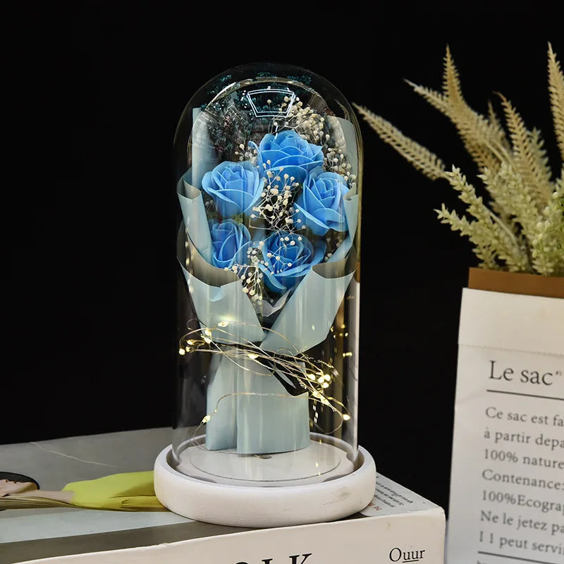 Valentine's Day Gift for Girlfriend Eternal Rose LED Light Flower Luminous Decoration Wedding Decor Creative Mother's Gifts