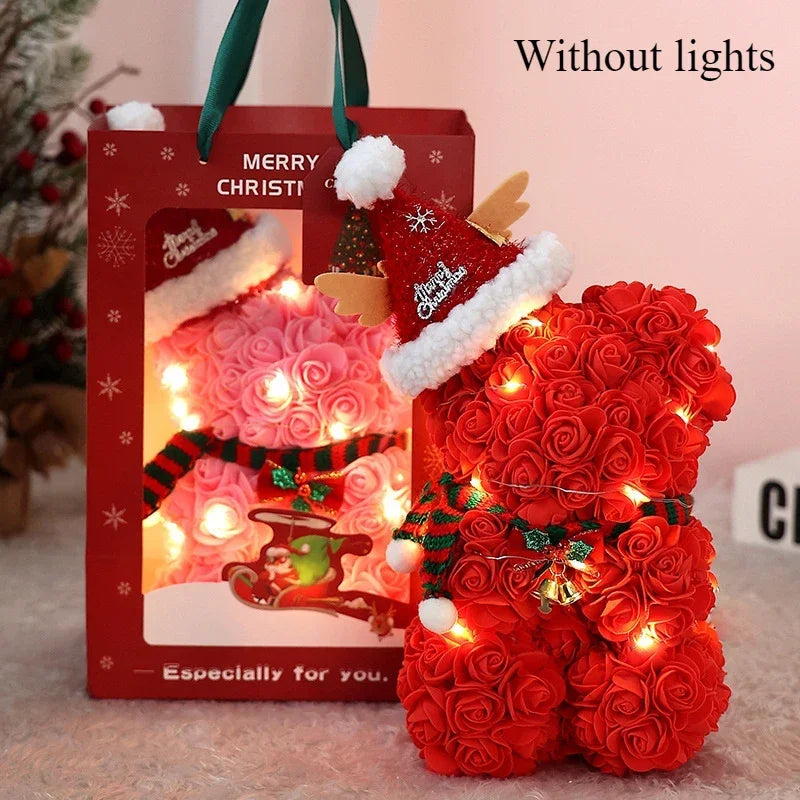Romantic Rose Bear Plush Toy 30cm Artificial Flower Bouquet Gift for Her Valentines Day Anniversary Keepsake Home Decoration