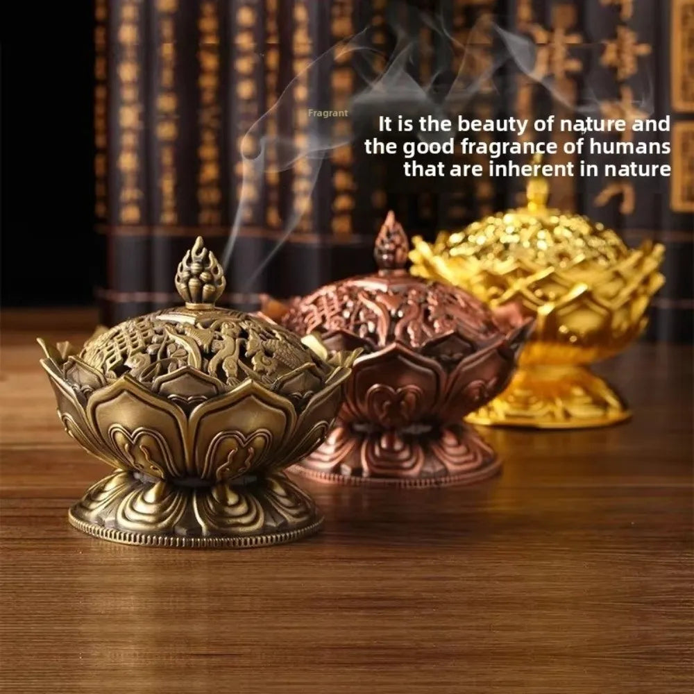 Chinese Lotus Flower Incense Burner Incense Tools Home Office Decoration Alloy Handmade Censer Brass Single Layer