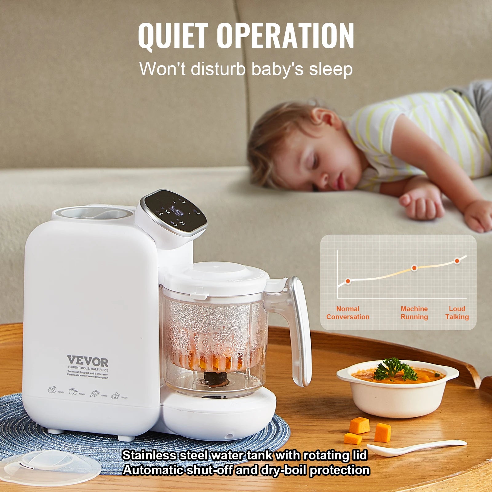 SucceBuy Baby Food Maker 430W with 750 ml Tritan Bowl SUS304 5 in 1 Blender Steamer Grinder for Food Fruit Vegetable Meat