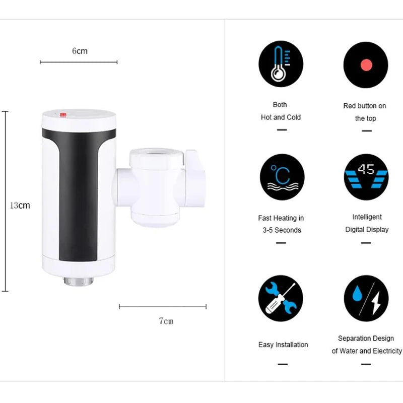 ATWFS 3300W Instant Hot Water Tap Electric Faucet Modern Instant Water Heating Faucet Kitchen Water Heater