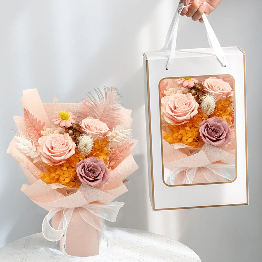 Long Lasting Preserved Flower Bouquet Gift for Valentine's Day - Zero Maintenance Artificial Flowers, Fresh 3 Years in Home Deco