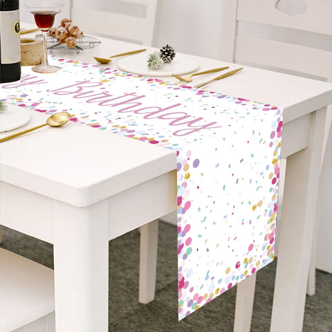 180x35cm Birthday Table Runner Happy Birthday Party Decoration Kids Adults Colored Spots Birthday Table Cover Home Party Supplie