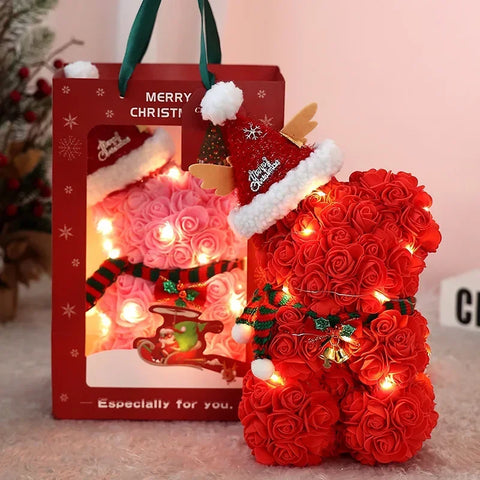 Romantic Rose Bear Plush Toy 30cm Artificial Flower Bouquet Gift for Her Valentines Day Anniversary Keepsake Home Decoration