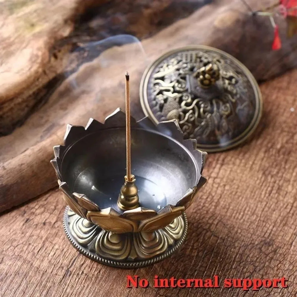 Chinese Lotus Flower Incense Burner Incense Tools Home Office Decoration Alloy Handmade Censer Brass Single Layer