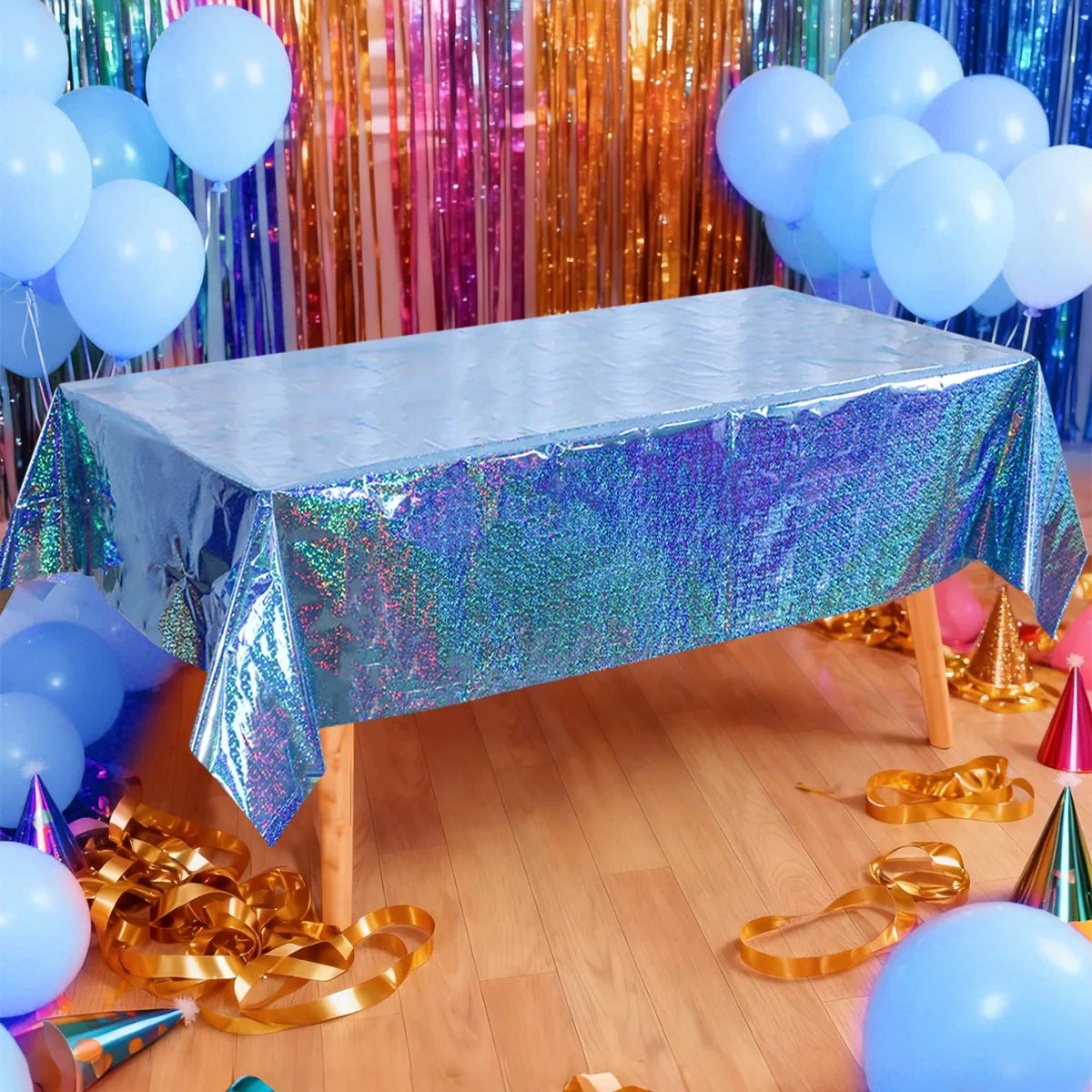 Laser Rainbow Theme Party Disposable Plastic Tablecloth Rectangular Mantel Table Cover for Birthday Wedding Home Decor Supplies
