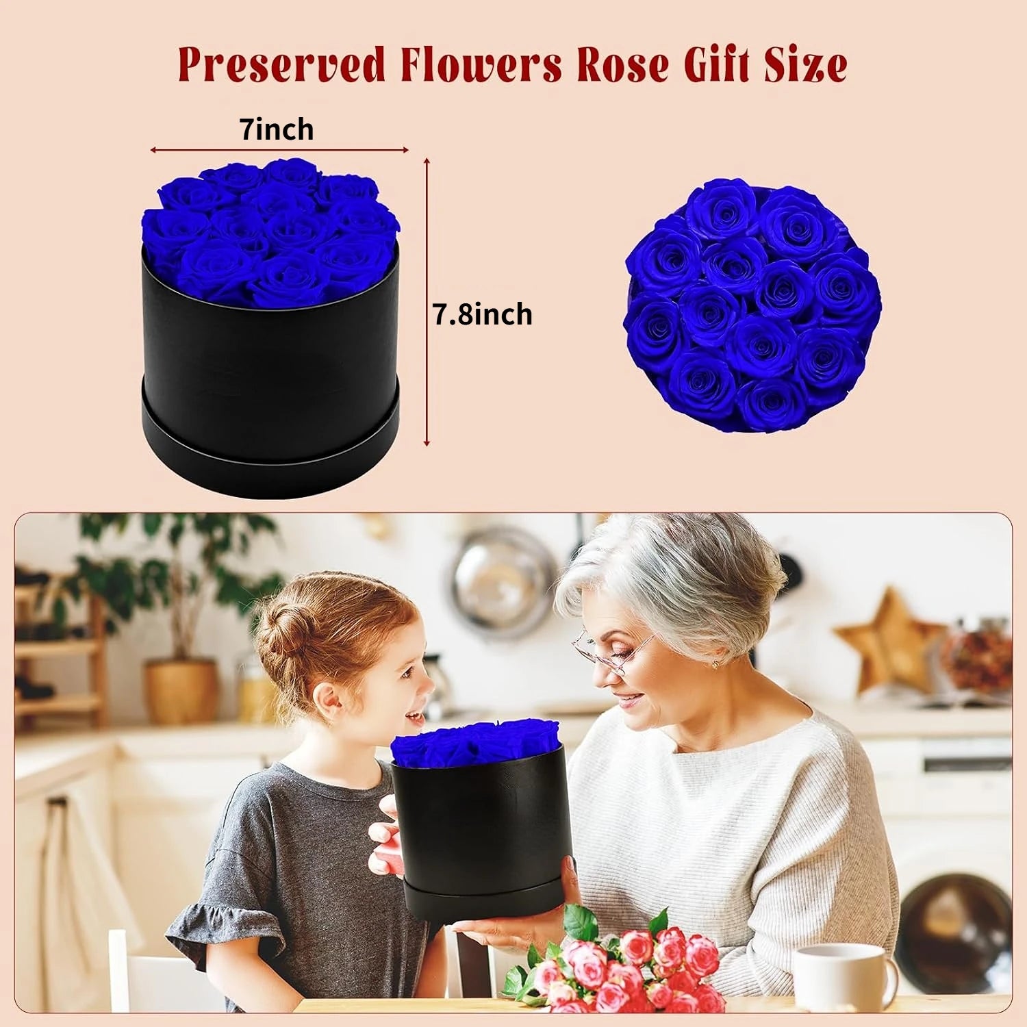 12/18/24PCS Preserved Flowers Rose Heart Shape Box Round Forever Flowers Eternal Valentine's Day Birthday Mother's Gifts For Her