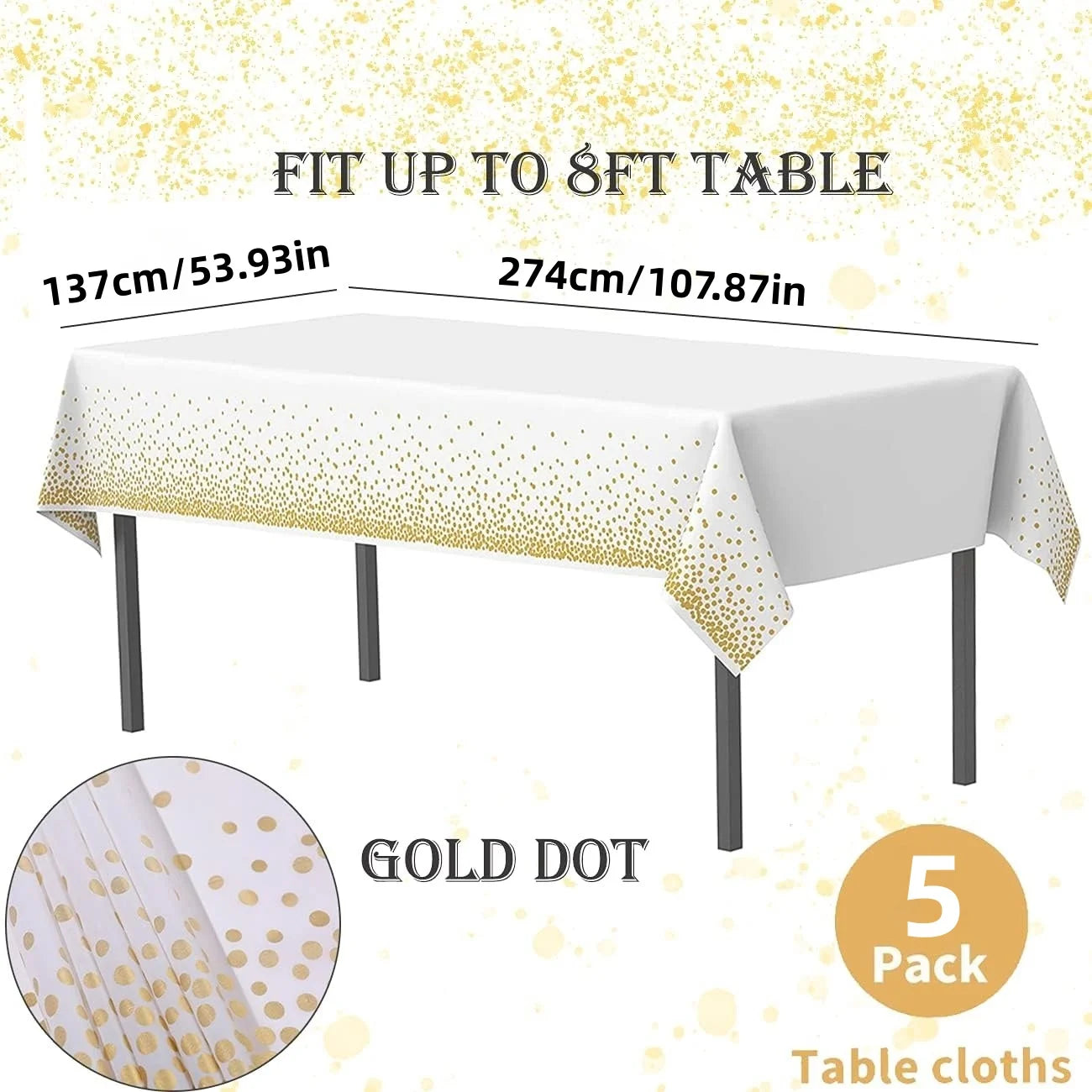 5pcs Premium Disposable Table Cloth Table Cloths for Parties Decorative Tablecloths for Rectangle Tables，Disposable Tablecloths