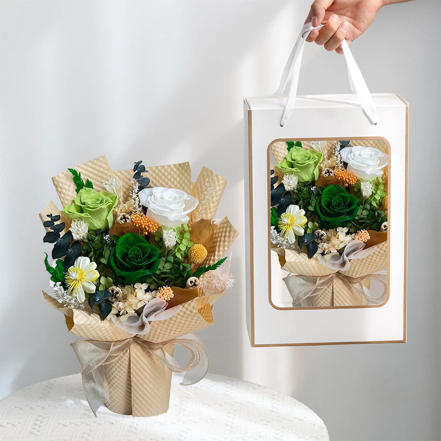 Long Lasting Preserved Flower Bouquet Gift for Valentine's Day - Zero Maintenance Artificial Flowers, Fresh 3 Years in Home Deco