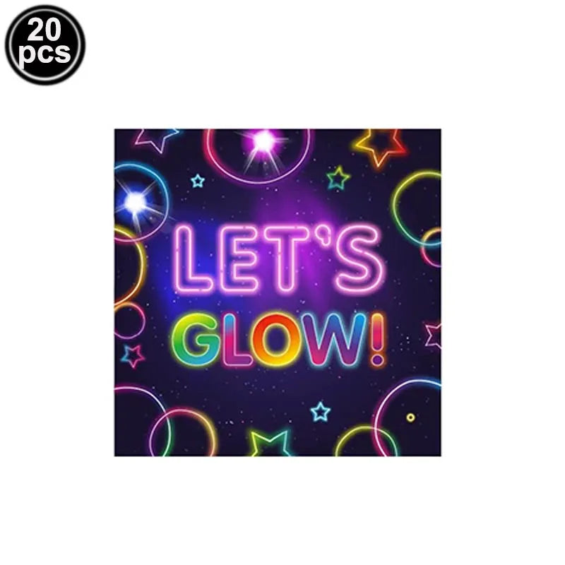Neon Party Tableware Tablecloths Cups Plates Banner Napkins straws Balloons Neon Glow Birthday Party Decoration Supplies