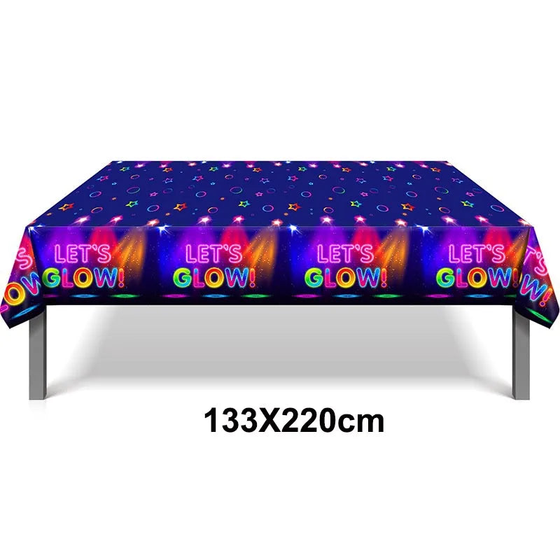 Neon Party Tableware Tablecloths Cups Plates Banner Napkins straws Balloons Neon Glow Birthday Party Decoration Supplies