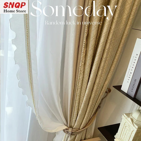 Luxury French Cream Soft Curtain for Living Room Texture High Precision Bedroom Glitter Line Window Tulle  Custom