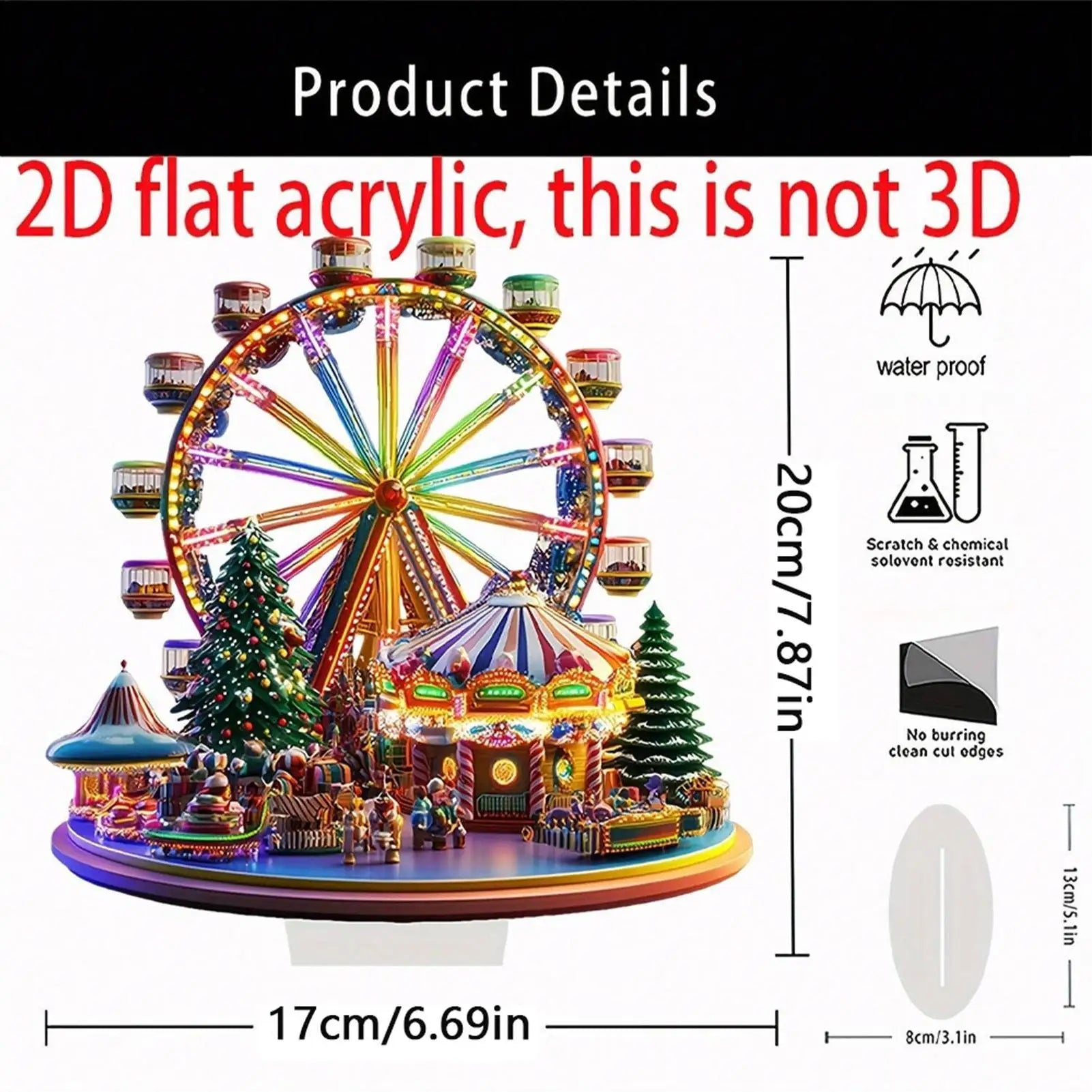 Christmas Village Ferris Wheel 2D Acrylic Holiday Figurines Ferris Wheel Christmas Ornament for Thanksgiving Birthday Offices