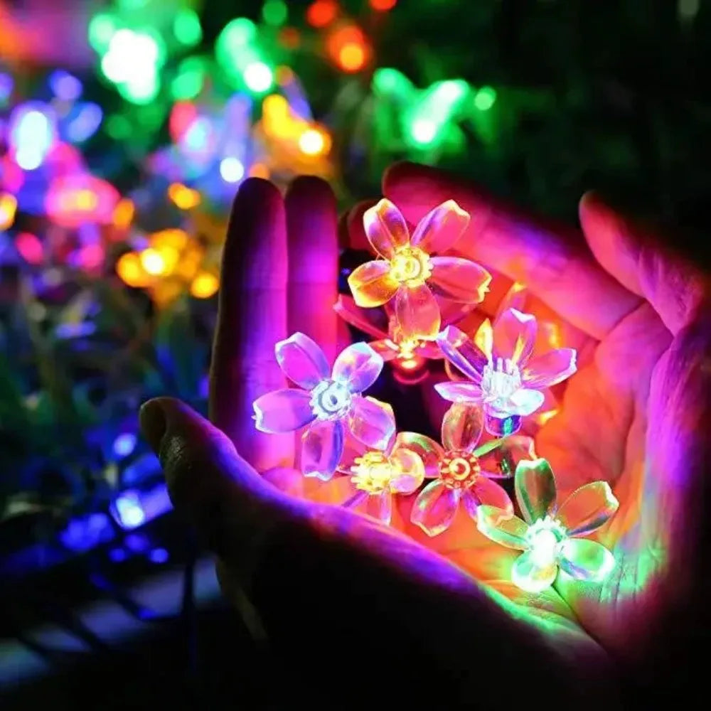 Solar Cherry Garden Flower LightsBattery-operated Garland Solar Outdoor Waterproof Lawn Pathway Christmas Decoration 2025