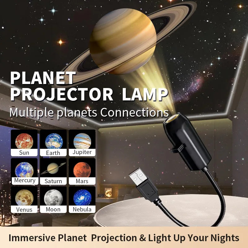 Rotating Rechargeable Moon Star Projector Lamp, Blue Planet LED Night Light, Romantic Bedroom Decor Gift for Kids and Lovers