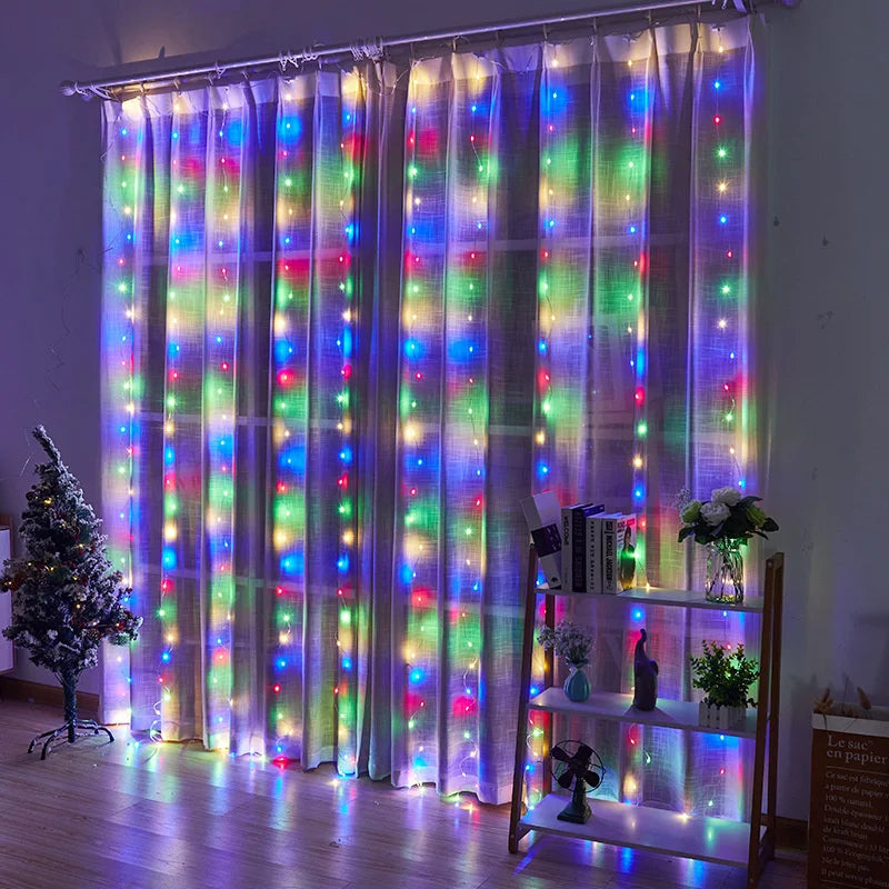 Solar LED Curtain Light Outdoor Garland Solar Fairy String Light Copper Wire Lamps for Garden Yard Wedding Party Holiday Decor
