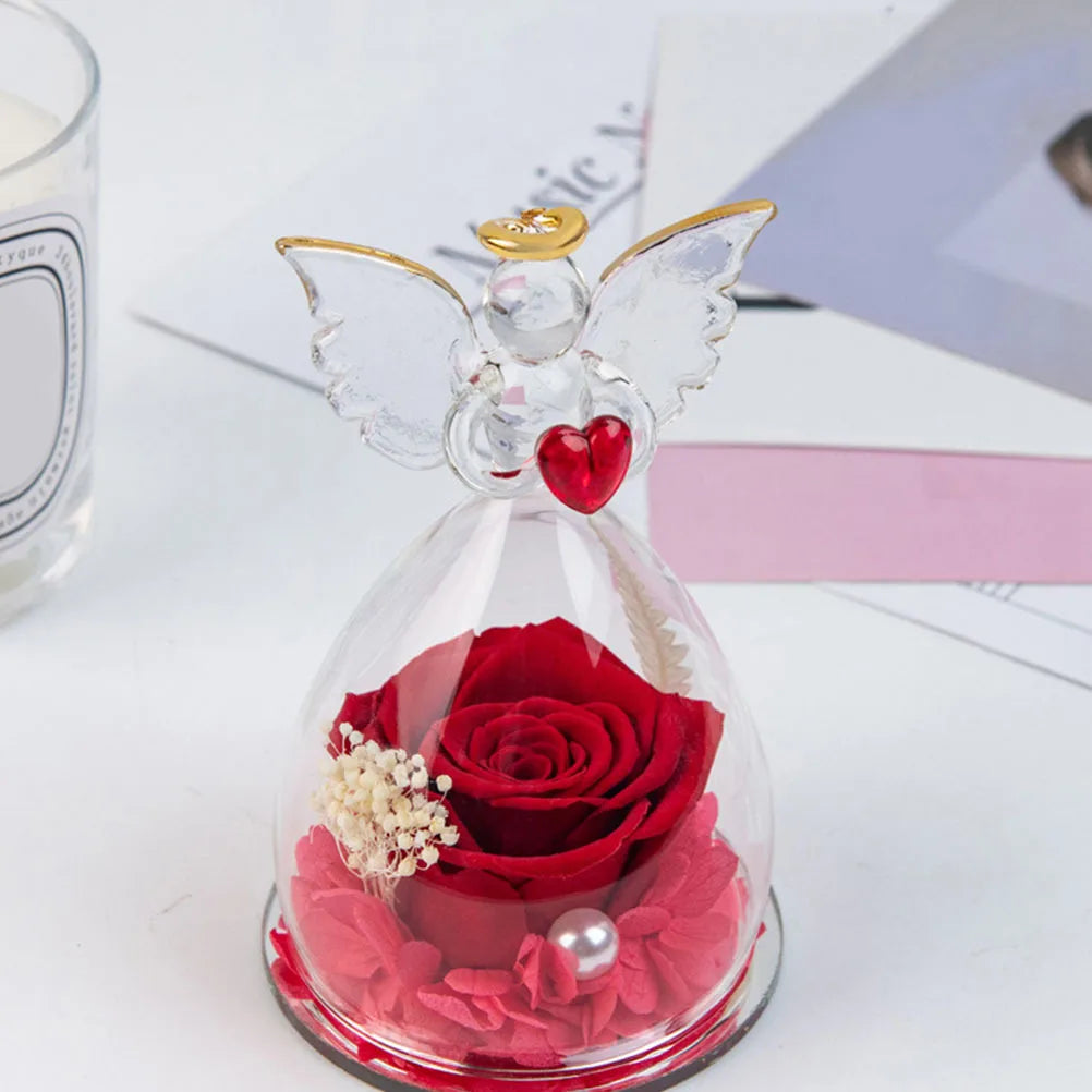 Premium Angel Shaped Glass Dome Preserved Flowers Display Clear Creative Cover Elegant Flower Craft Decor Glass Dome