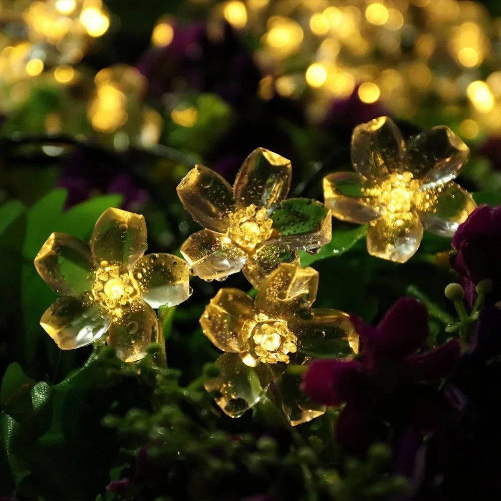 Solar Cherry Garden Flower LightsBattery-operated Garland Solar Outdoor Waterproof Lawn Pathway Christmas Decoration 2025