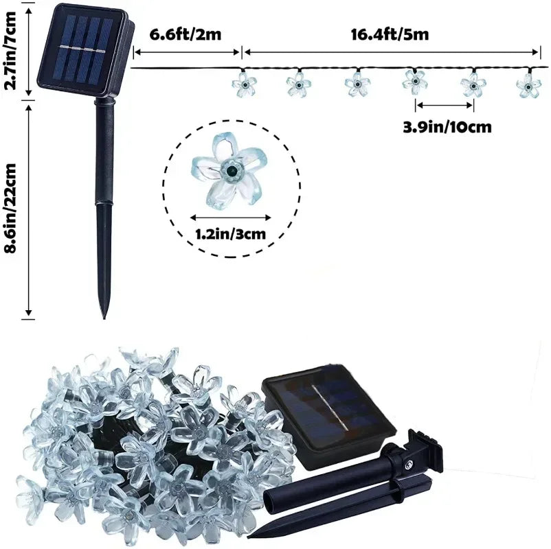 Solar Cherry Garden Flower LightsBattery-operated Garland Solar Outdoor Waterproof Lawn Pathway Christmas Decoration 2025