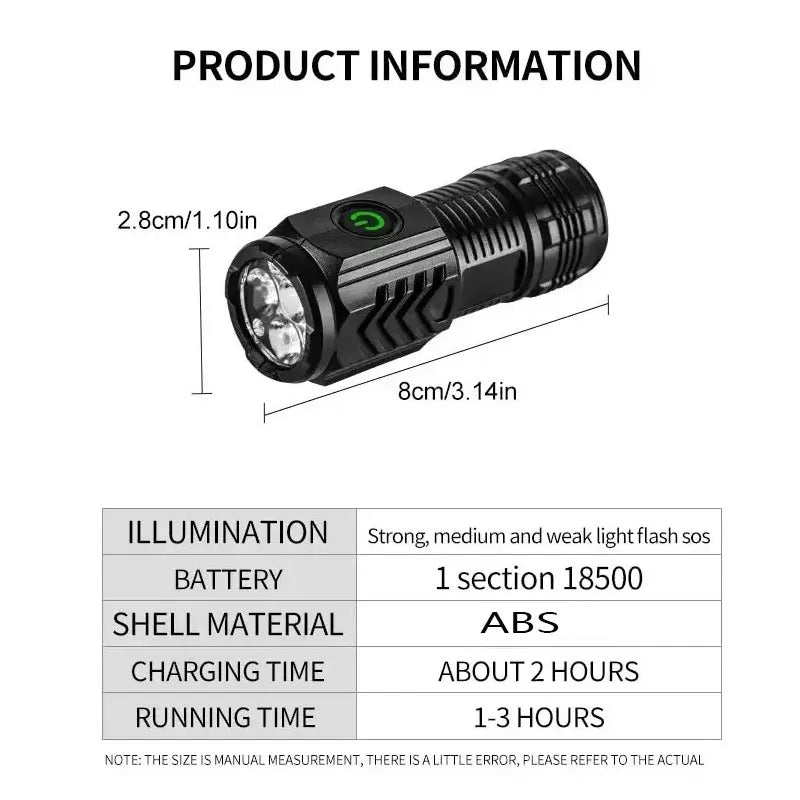 1/2PCS/A Set Portable Super Bright Mini Flashlight Night Walking, Rechargeable Waterproof Emergency Spotlight Outdoor Torch