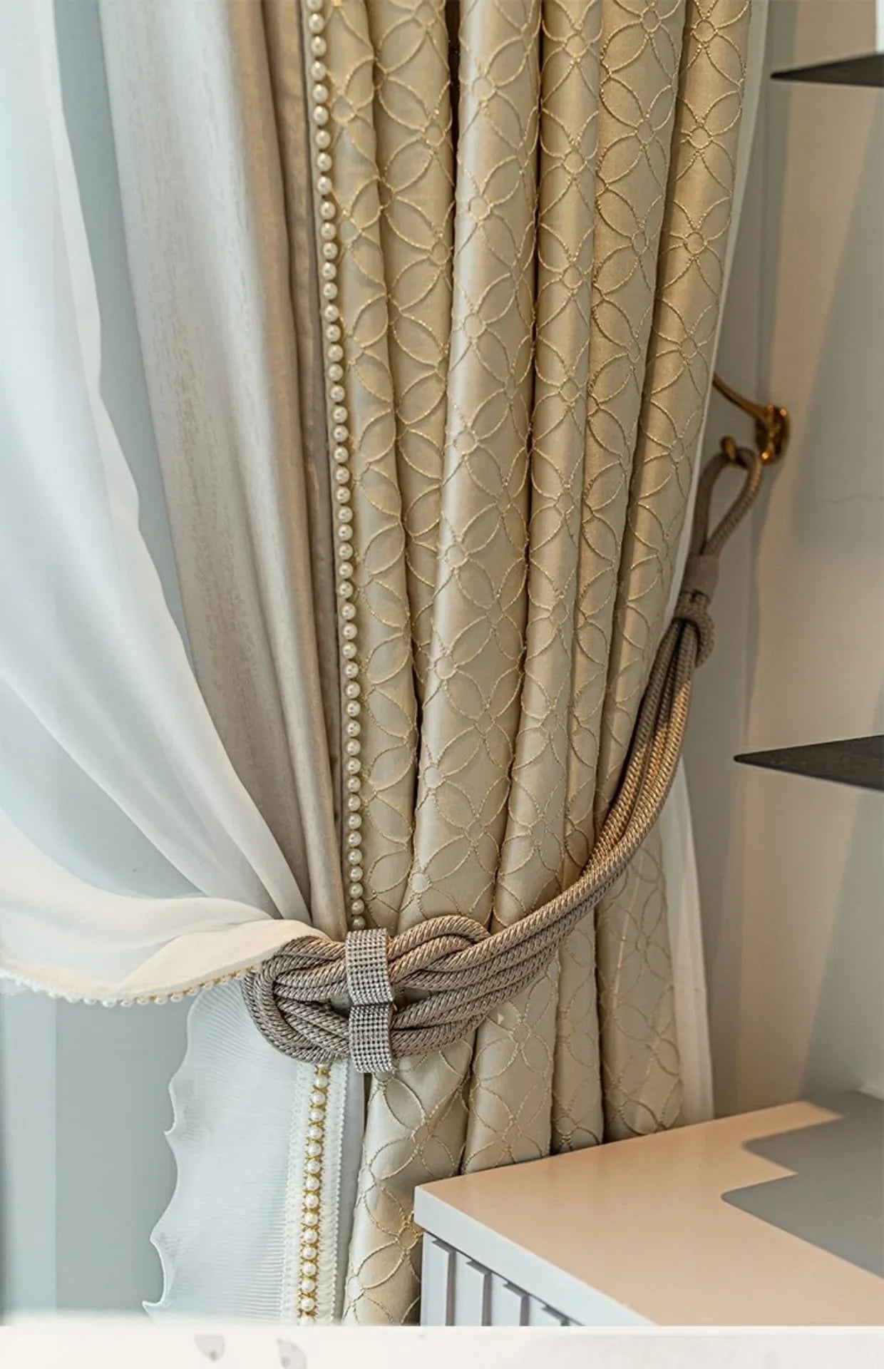 Luxury French Cream Soft Curtain for Living Room Texture High Precision Bedroom Glitter Line Window Tulle  Custom