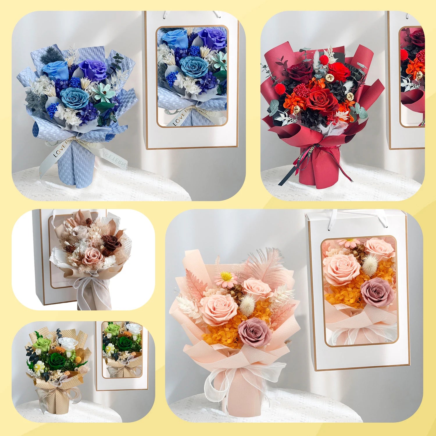 Long Lasting Preserved Flower Bouquet Gift for Valentine's Day - Zero Maintenance Artificial Flowers, Fresh 3 Years in Home Deco