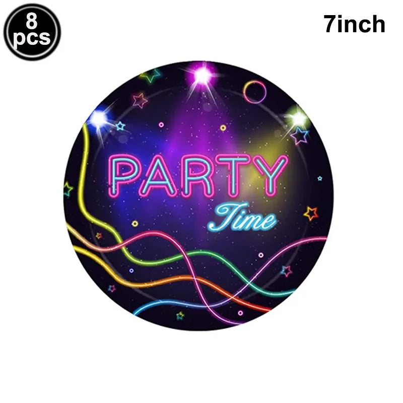 Neon Party Tableware Tablecloths Cups Plates Banner Napkins straws Balloons Neon Glow Birthday Party Decoration Supplies
