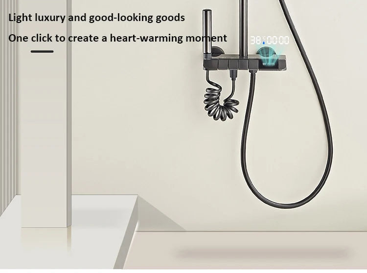 Grey shower Set Four-Function Smart Digital Display Shower System Rainfall Pressurized Wall-mounted Piano Key Shower Faucet Set