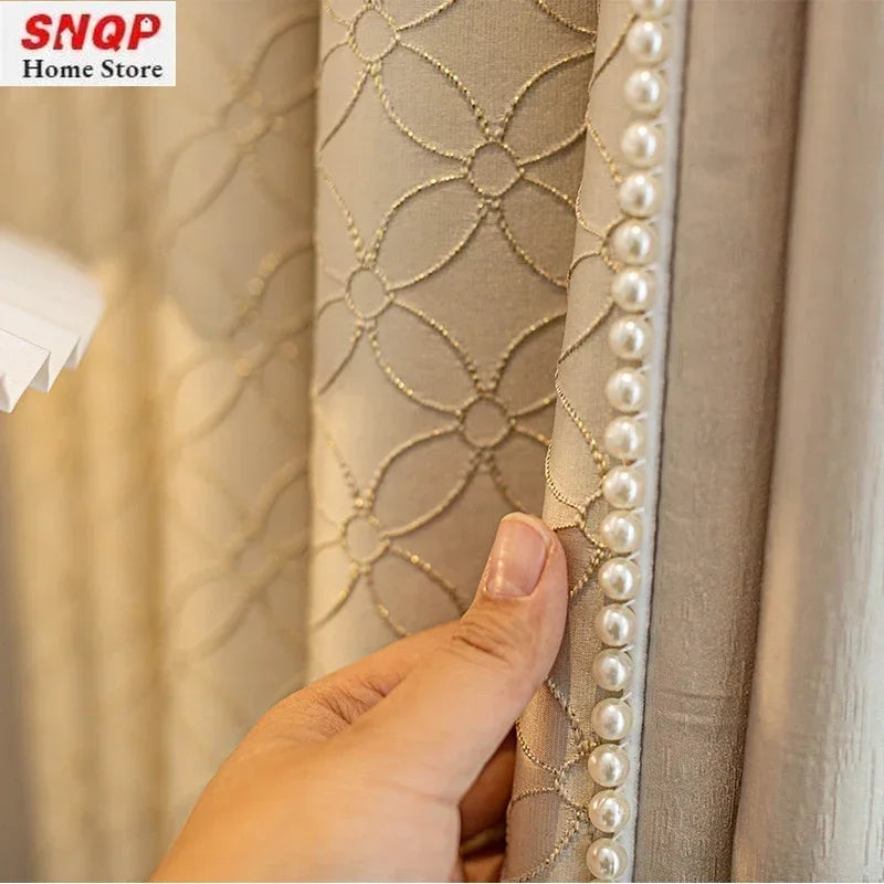 Luxury French Cream Soft Curtain for Living Room Texture High Precision Bedroom Glitter Line Window Tulle  Custom