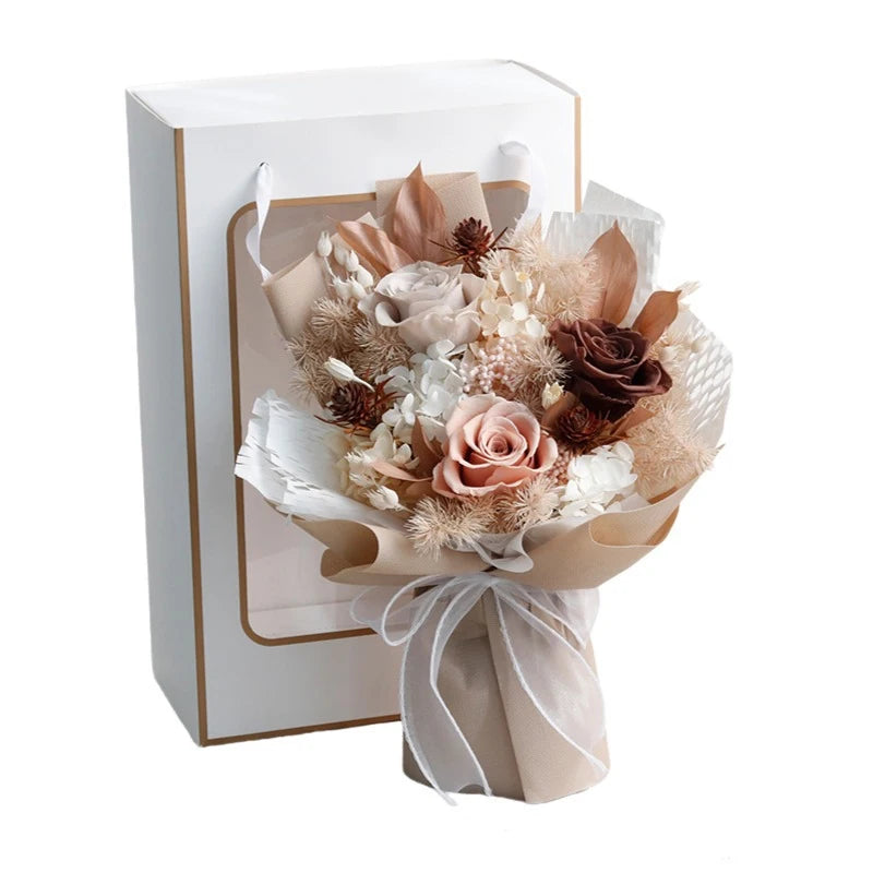 Long Lasting Preserved Flower Bouquet Gift for Valentine's Day - Zero Maintenance Artificial Flowers, Fresh 3 Years in Home Deco