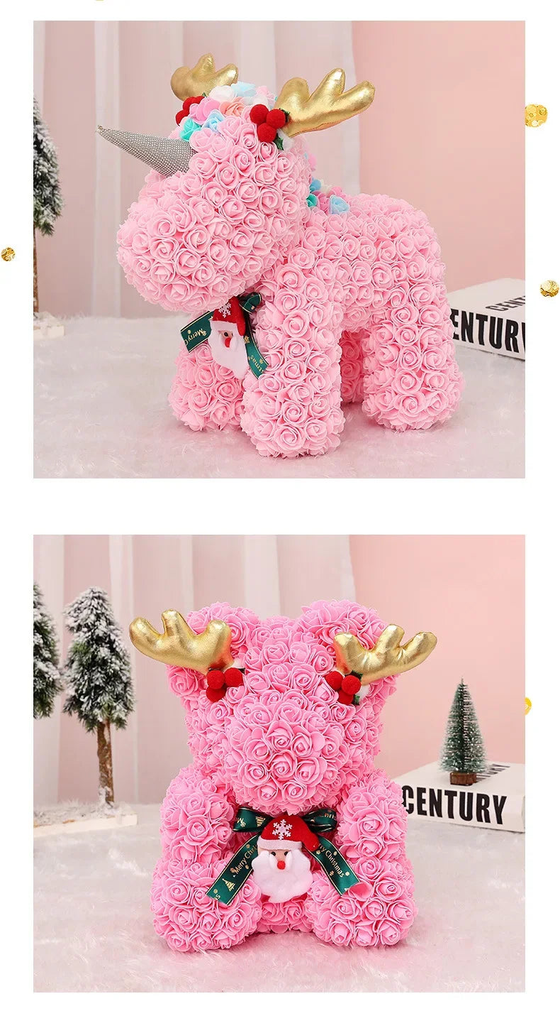 Romantic Rose Bear Plush Toy 30cm Artificial Flower Bouquet Gift for Her Valentines Day Anniversary Keepsake Home Decoration