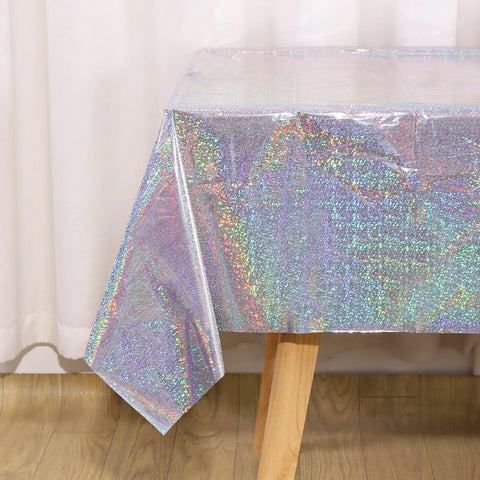 Laser Rainbow Theme Party Disposable Plastic Tablecloth Rectangular Mantel Table Cover for Birthday Wedding Home Decor Supplies