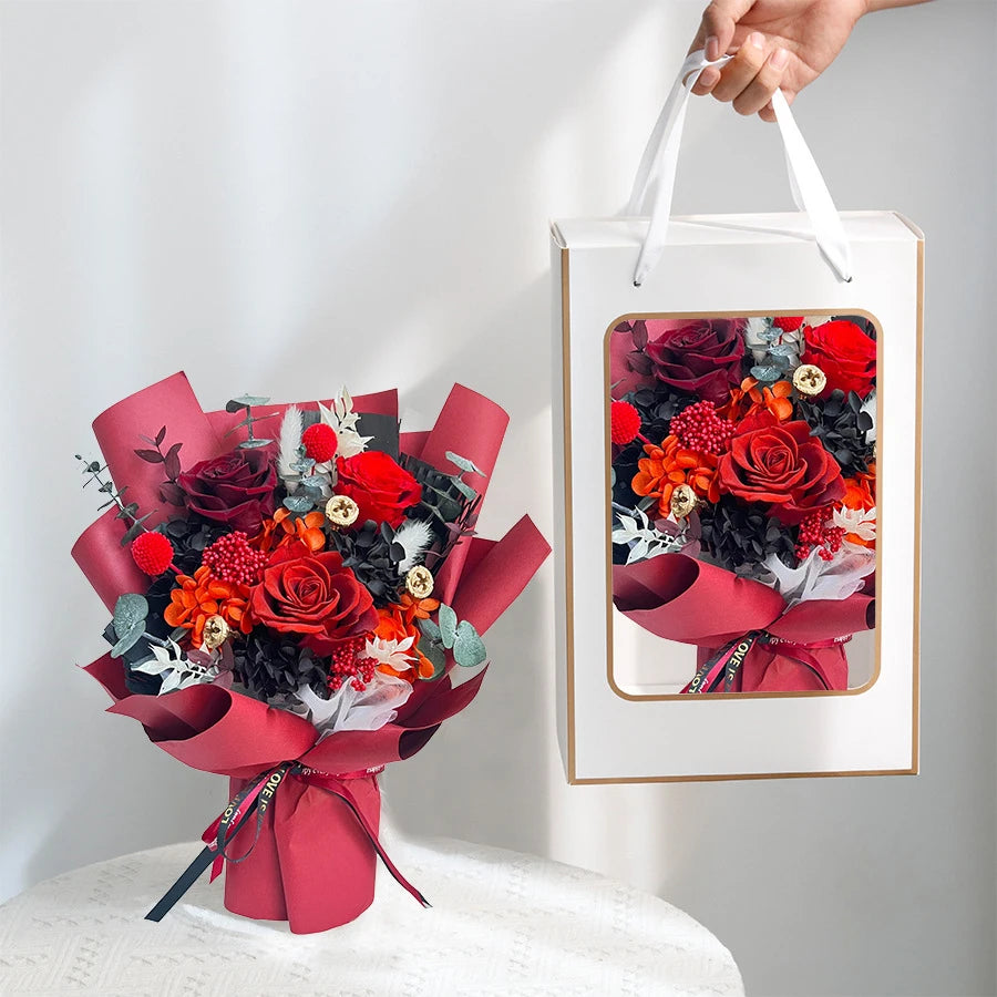 Long Lasting Preserved Flower Bouquet Gift for Valentine's Day - Zero Maintenance Artificial Flowers, Fresh 3 Years in Home Deco