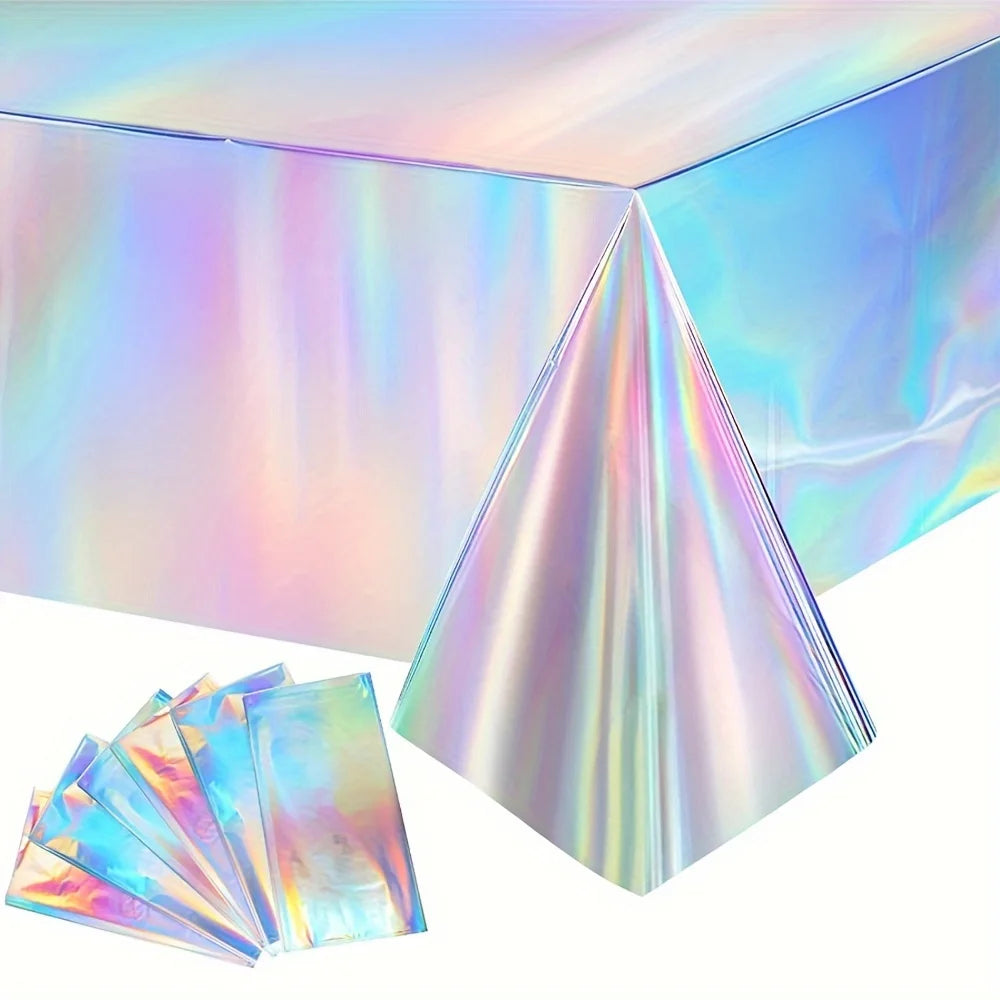 Disposable Shimmering Laser Rainbow Tablecloth Aluminum Film Tablecloth Decor for Birthday Wedding Parties Festive Supplies